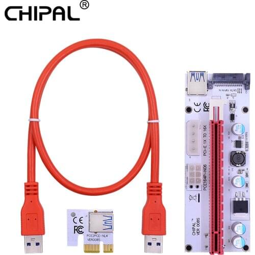 100PCS CHIPAL VER008S PCI-E Riser Card For GPU X16 PCI Express Extender 4Pin 6Pin to SATA 1X 16X USB3.0 Cable for Graphics Card