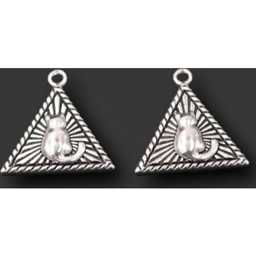12pcs Silver Plated Retro Ethnic Style Pyramid Undead Cat Metal Pendants DIY Charms For Bracelet Earrings Jewelry Crafts Making
