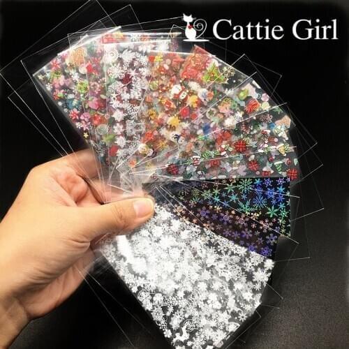 15sheets Nail Foils Christmas Snow Nails Transfer Paper Sticker Santa Claus Sliders Adhesive Wraps Xmas Nail Art Decorations