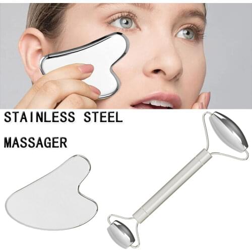 Anti-Aging Facial Health Beauty Manual Heart-shaped Metal Double Head Stainless Steel Gua Sha Tool Scraper Roller