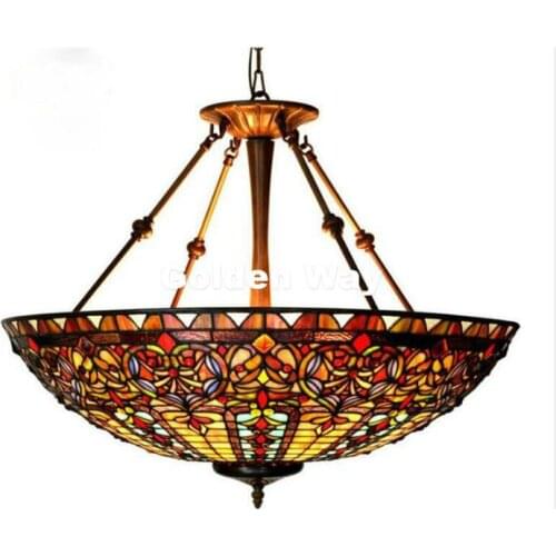 Free Shipping Restaurant Tiffany Country Light Classic 22 Inches Pendant Lighting Living Room Stained Glass Color Pendant Lamp