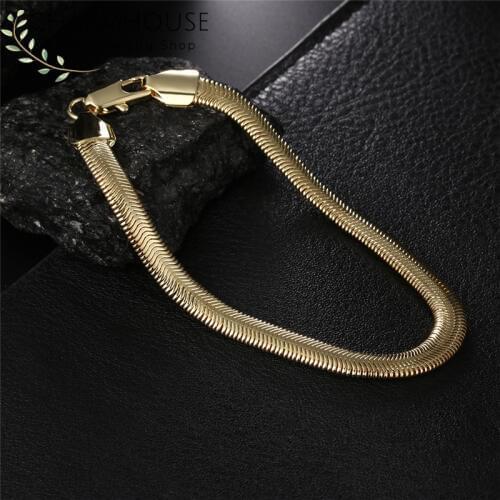 Charmhouse Bracelets For Women Yellow Gold GP 6MM Soft Snake Chain Bracelet & Bangles Pulseira Wristband Wedding Bridal Jewelry