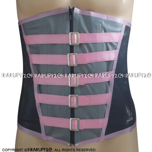 Black And Pearl Pink Silver Sexy Latex Corsets With Buckles Rubber Bustiers Top Clothing CY-0019