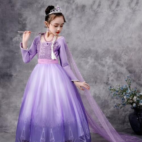 VOGUEON New Purple Elsa Dress Girl Long Sleeve Sequins Princess Costume Kids Fancy Cosplay Halloween Party Elza Vestido Infantil