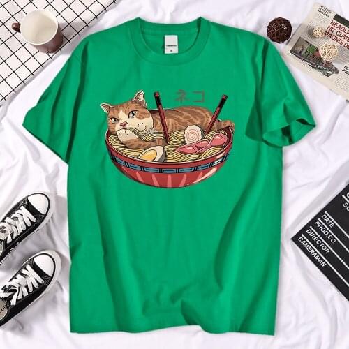Ukiyoe Ramen Cat Oversized High Quality T Shirt Fashion 2021 Summer Ramen Print Raglan Tshirt Men Fashion Cotton Hip Hop Tees