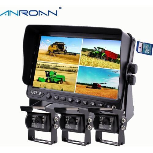 7" DVR Recorder Quad Split Monitor Car Rear View Camera System 3 x CCD Backup Camera Kit for Truck Caravan Trailers Harvester