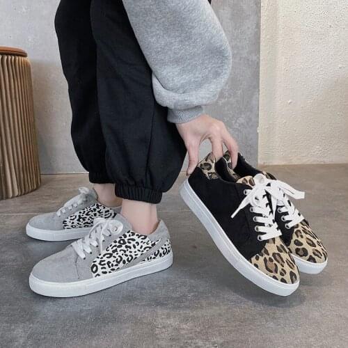 Leopard Print Lace-up Shoes for Women Sneakers Canvas Shoes 2021 New Female Vulcanized Shoes Casual Outdoor Walking Shoes Women
