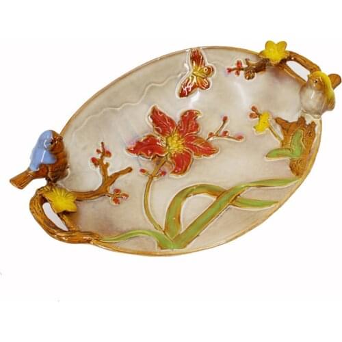 Bird Flower Ceramic Fruit Plate Storage Tray Living Room Desktop Decoration Crafts Home Decor Accessories