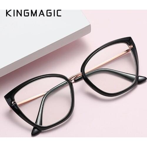 KINGMAGIC Retro Women Metal Cat Eye Glasses Frame Double Colors Rim Anti Blue Light Optical Eyeglasses
