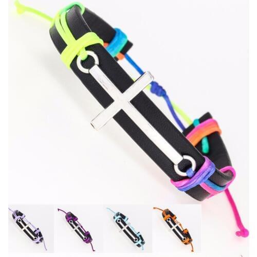 Cross religious emblem Bracelet PU Leather Men/Women Bracelets Jewelry Man Wristband Charm Braclet For Male