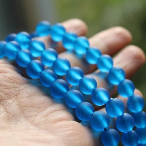30Pcs 8mm Lampwork glass beads Round beads Handmade Ocean blue Color for jewelry &DIY