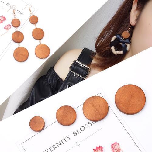 Retro Round Double Hole Beads Solid Wood Personality Wild DIY Handmade Earrings Accessories Jewelry Finding Components 10pcs