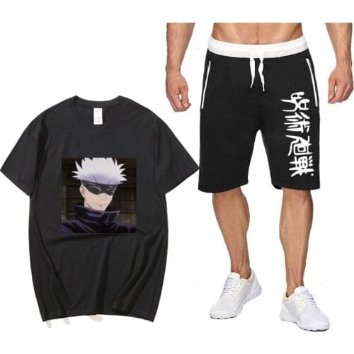 Summer Anime cotton mens T-shirt + sports suit mens sets Jujutsu Kaisen Streetwear Shorts pantsuit T Shirts Sets Sweatpants