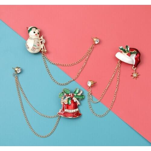 Pins Metal Christmas Chain Brooch Enamel Pin Snowman Socks WomenS Brooches On Clothes Badges For Backpack Gift For The New Year