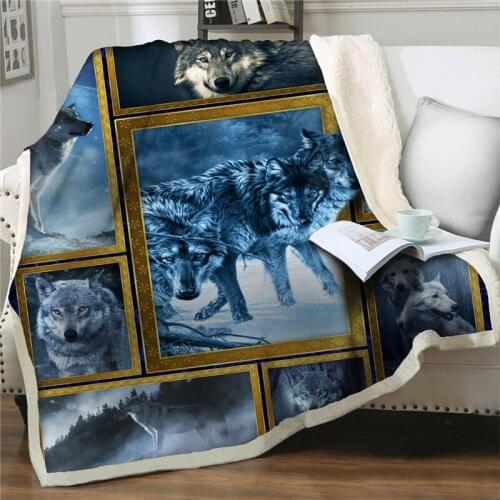 New Wolf Blanket 3D Cartoon Sherpa Blankets Thick Warm Super Soft Flannel Office Nap Blanket Sofa Bedding Quilts Cover Kids Gift