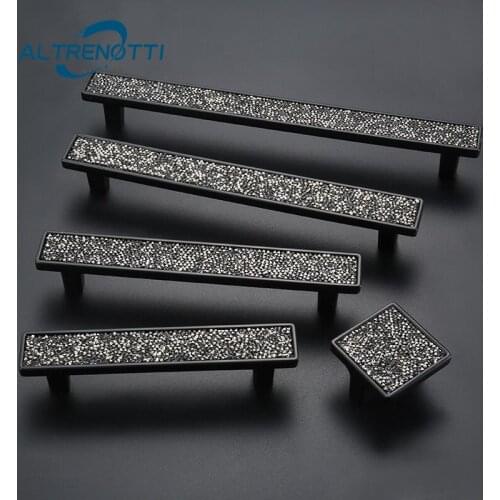 New Cabinet Furniture Handle Black Modern Drawer Kitchen Knob Creative Spangle Cupboard Wardrobe Club T Bar Door Pull Hardware