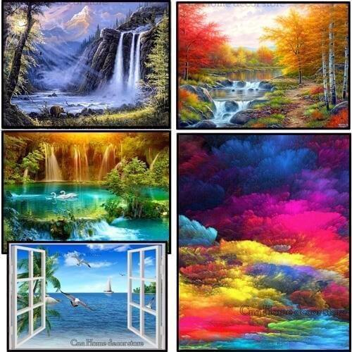 Scenery waterfall Diy diamond painting 3d Cross stitch kits embroidery pattern drill rhinestone pasted Crafts painting RA2247