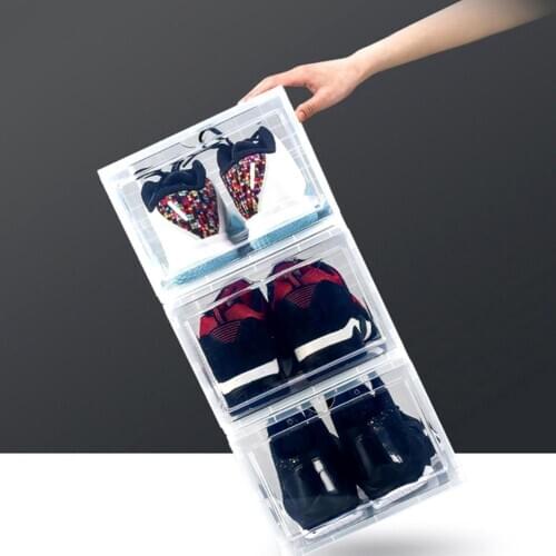 Clear PP Dust-proof Stackable Flip Drawer Shoes Box Storage Container Organizer