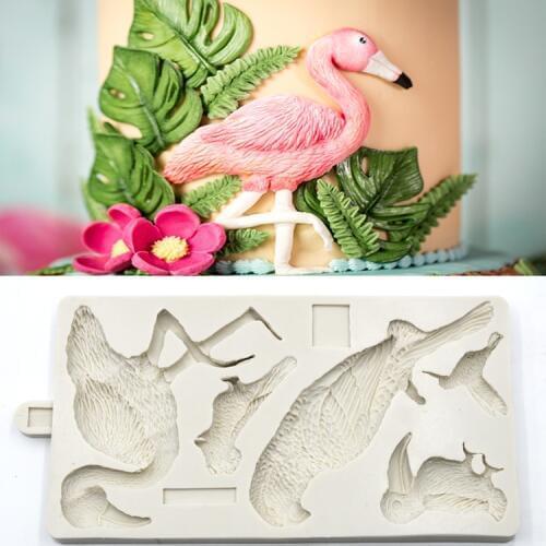 Silicone Fondant Cake Mold Flamingo Parrot Fondant Mould Tropical Leaf Mould Calla Lily Leaf Fern And Bamboo Chocolate Mold K250