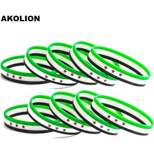 Syria Flag Silicone Rubber Bracelets Sports Wrist Band Bangle for Women Men 100pcs FB-0003
