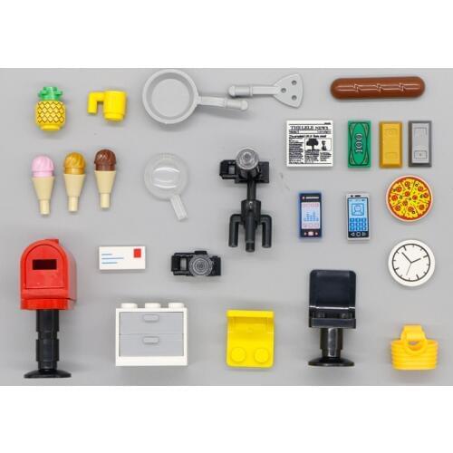 Building Blocks City Accessories House Chair Letter box clock Bricks toys Camera Chair Mobile Phone Friends Food Magnifier House
