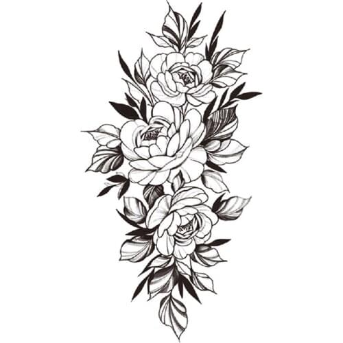 Hannah Plain Flower Waterproof Temporary Tattoo Sticker Black Peony Rose Design Fake Tattoos Flash Tatoos Arm Body Art for Women