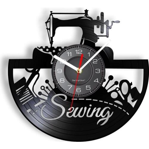 I Love Sewing LED Lighting Wall Clock Sewing Machine & Tools Vinyl LP Record Wall Watch Hanging Decor Retro Gift For Tailor Shop