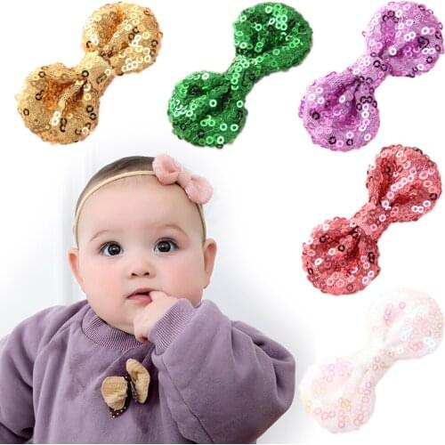 Colorful Sequins Bows Hair Clips For Girls Shiny Solid Hairgrips Glitter Headwear Children Fashion Bowknot Hair Accessories 2021