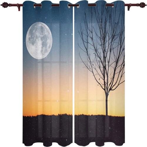 Polyester Curtain Dusk Moon Dead Tree Kitchen Room Curtains In The Modern Living Room Bedroom Dining Room Translucent Curtain