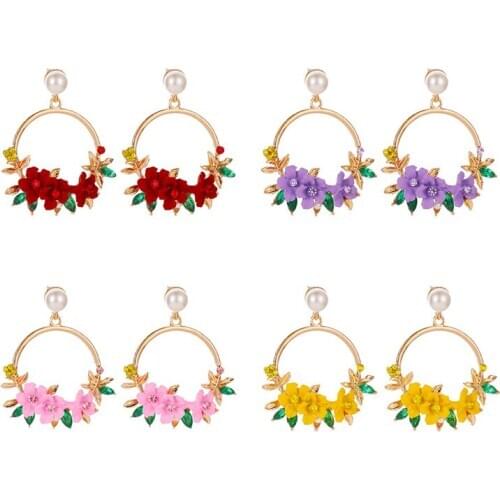 Sweet Flower Pearl Earrings For Women Fashion Earing Earings Jewelry Red Yellow Pink Purple Flower Garland Stud Earrings Brincos