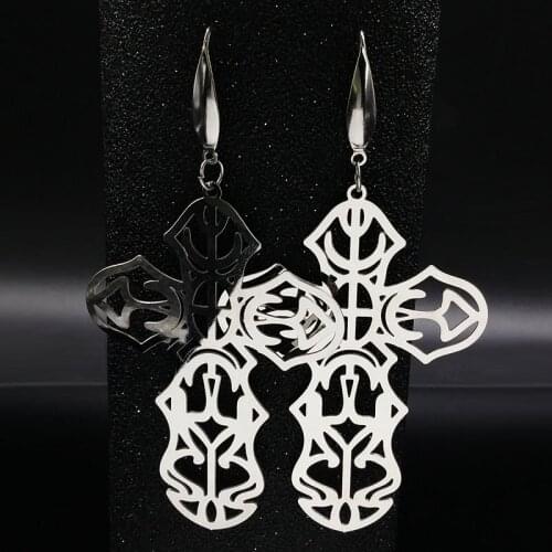 2020 Baroque Cross Stainless Steel Dangle Earrings Women Jewelry Silver Color Earrings Jewelry ouija boucle d'oreille E1648S05