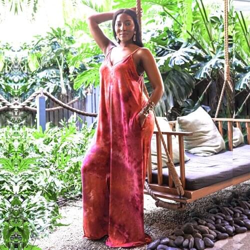 2021 High Quality New Design Jumpsuits Tie Dye Spaghetti Strap Sleeveless Summer Beach Loose Rompers