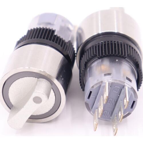 16mm metal rotary push button Stainless steel 3 position selector Switch Press Button 2NO 2NC Rotate button rotation