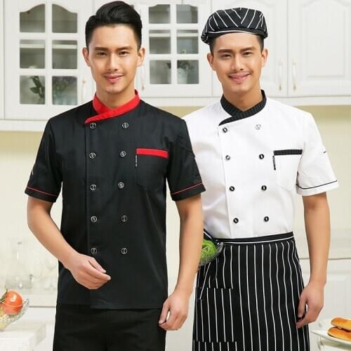 2018 New Hotel Chef Uniform Suit Short Sleeved Chef Jacket Restaurant Waiter Kitchen Uniform Cooking Clothes Plus Size B-6080