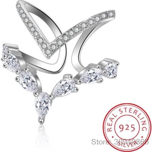 925 Sterling Silver Irregular Double Layer Zirconia ring For Women anillos Resizable Rings Bague S-R172
