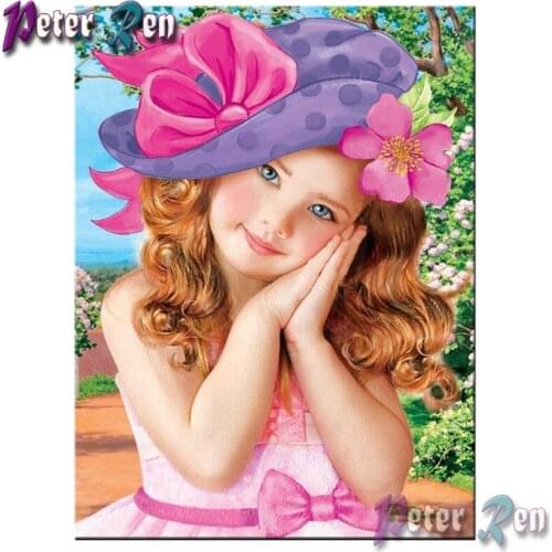 5d Diamond Painting Cross Stitch Cute girl in hat DIY full Square\Round Embroidery Rhinestone picture Artist home decoration