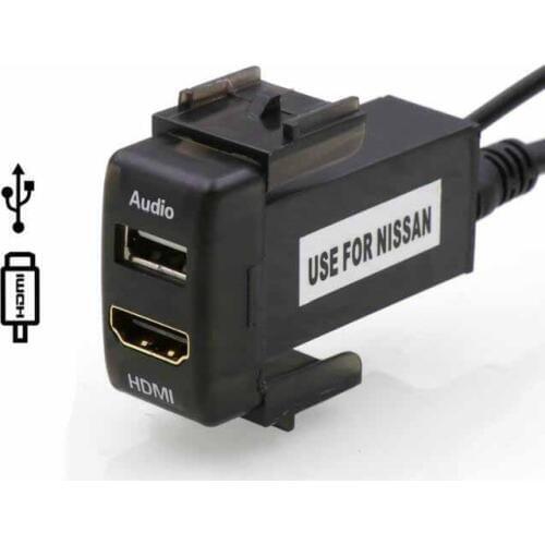 Car USB Charger with Audio input and----Socket for NISSAN Qashqai Tiida X-trail Sunny NV200 Teana Sylphy Paladin March