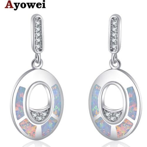 Ayowei Special gift for friend Oval shape Earring white fire Opal Silver Stamped Drop Earring Fashion Jewelry OE773A