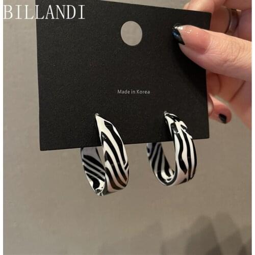 Bilandi S925 needle Zebra Hoop Earrings 2021 New Design Fashion Jewelry Hot Selling Vintage Acrylic Earrings For Girl Women Gift