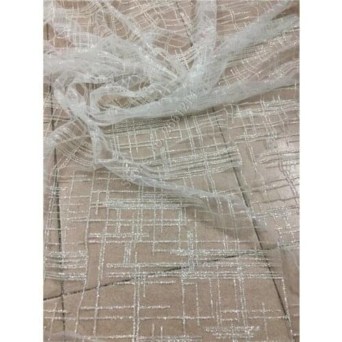 5yards glued glitter sparkle tulle mesh lace fabric ZZ-72736 for wedding dress in clear white color