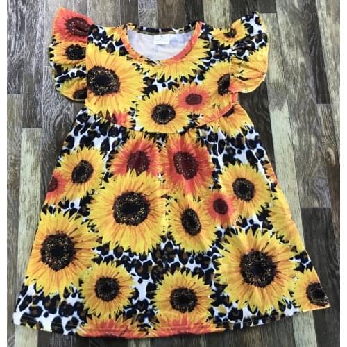Kids summer clothing Little Beautiful sunflower leopard print dress with round neck by Baby Girl