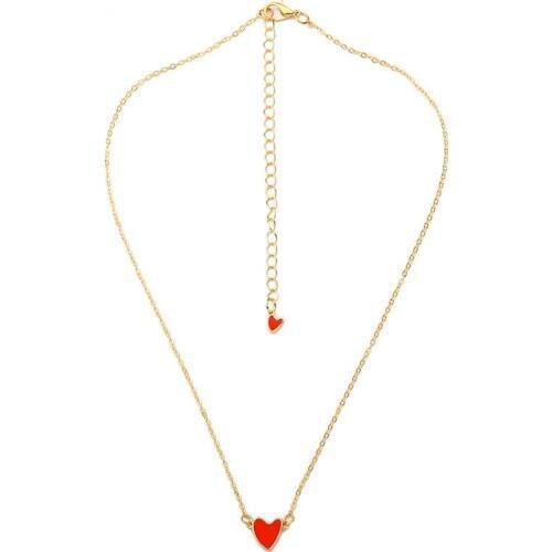 Double Red Heart Pendant Extra Adjustable Chain Golden Necklace for Women