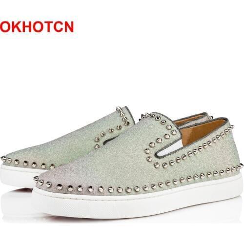 Breathable Mens Spiked Sneakers Crycle Rivets Oxford Loafers Khaki Slip On Suede Shoes Men Designer Driving Mens Shoes Comfort