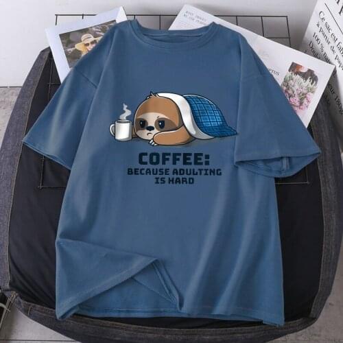 Elegant Sloth And Coffee Womens T-shirts Fashion O-Neck Oversize Tshirts Hip Hop Outdoor Tops Tees Funny Clothing Camiseta Woman