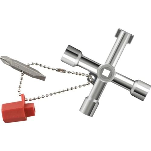 4 Way Cross Switch Plumbers Key Wrench Tool with Screwdriver For Meter Box Gas Water Stop Cock Tap Radiators Cupboards Key