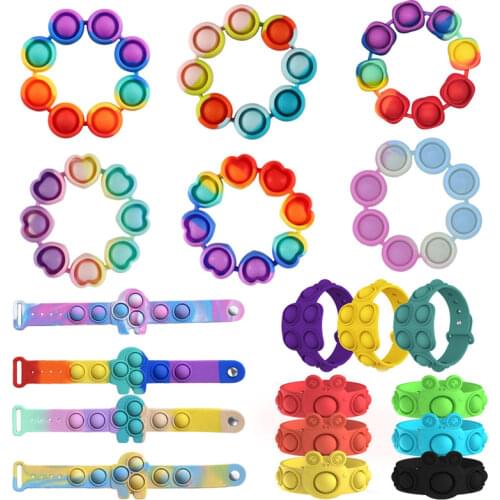 Tie-Dye Push Bubble Bracelet Fidget Toys Autism Stress Relief Toy Silicone Wearable Sensory Wristband Toys for Kids Adult Gifts