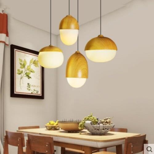 Classical Personality Nut Round LED Pendant Lights Wooden Wrought Iron Modern Lamp For Living Room Dining Table Decoration