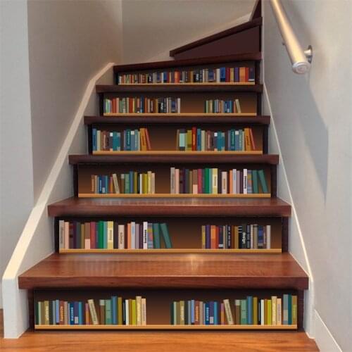 Bookshelf Stairs Sticker Creative Home Steps Corridor Decor Bookcase Staircase Mural Fo-adhesive Waterproof Removable Stair Deca