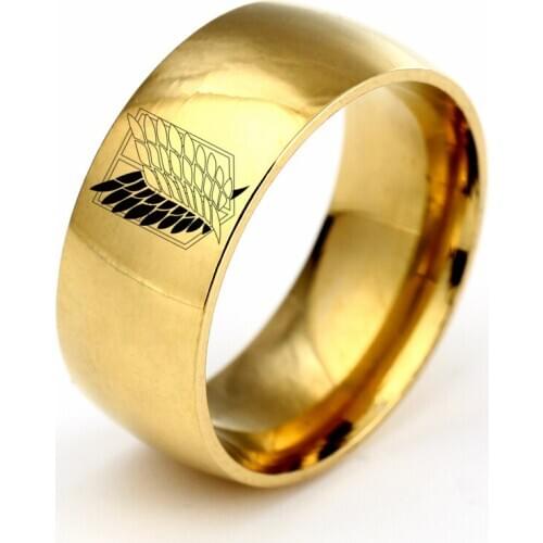 8mm Attack on Titan Black sliver Stainless Steel Ring Wings Of Liberty Flag Finger Rings For Men Women Jewelry Anime Fans