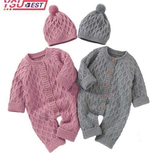 Baby Rompers Long Sleeve Autumn Winter Knitted Newborn Girls Boys Jumpsuits Outfits One Pieces Overall Grey Toddler Kids Clothes